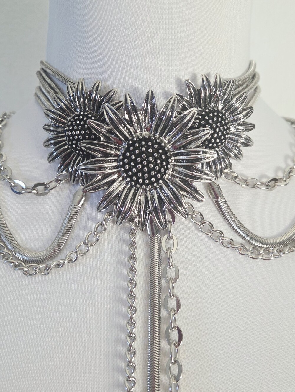 Silver Floral Statement Lariat Necklace - Picture 5 of 7